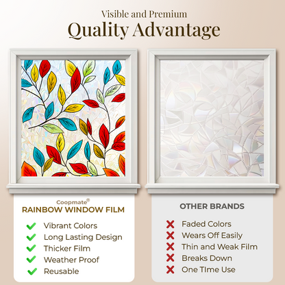 Remifa® Floral Glass Rainbow Window Film 17.5 x 47.2 Inch