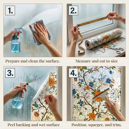 Remifa® Floral Glass Rainbow Window Film 17.5 x 47.2 Inch