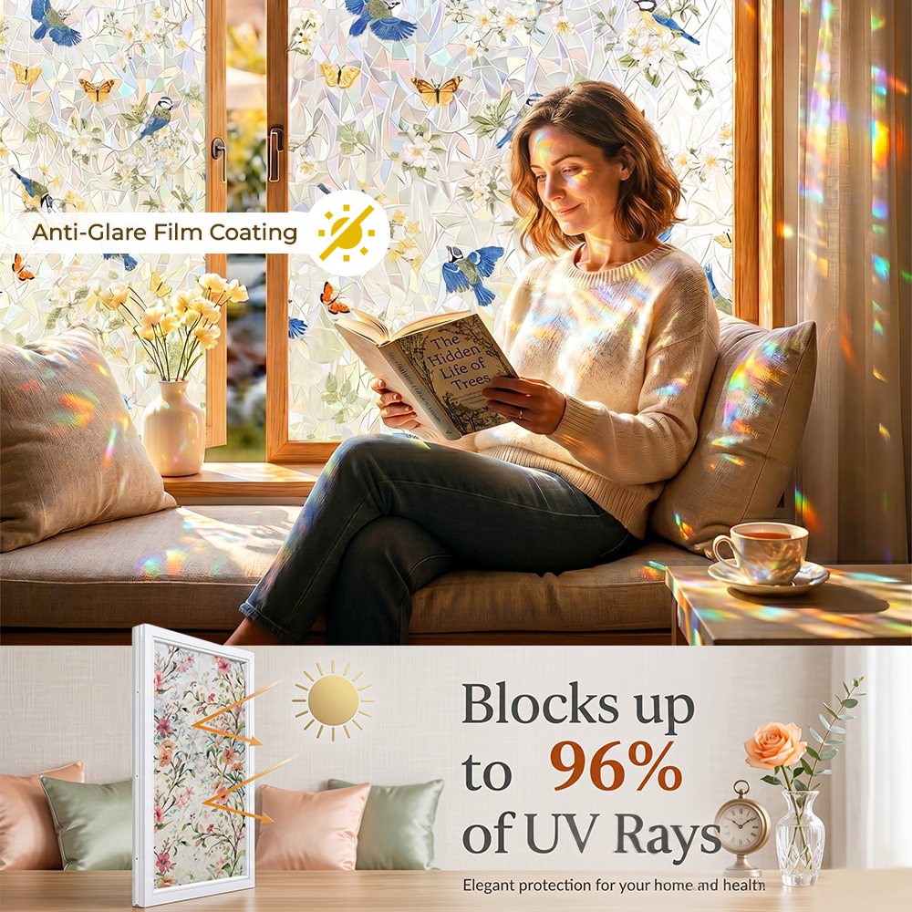 Remifa® Floral Glass Rainbow Window Film 17.5 x 47.2 Inch