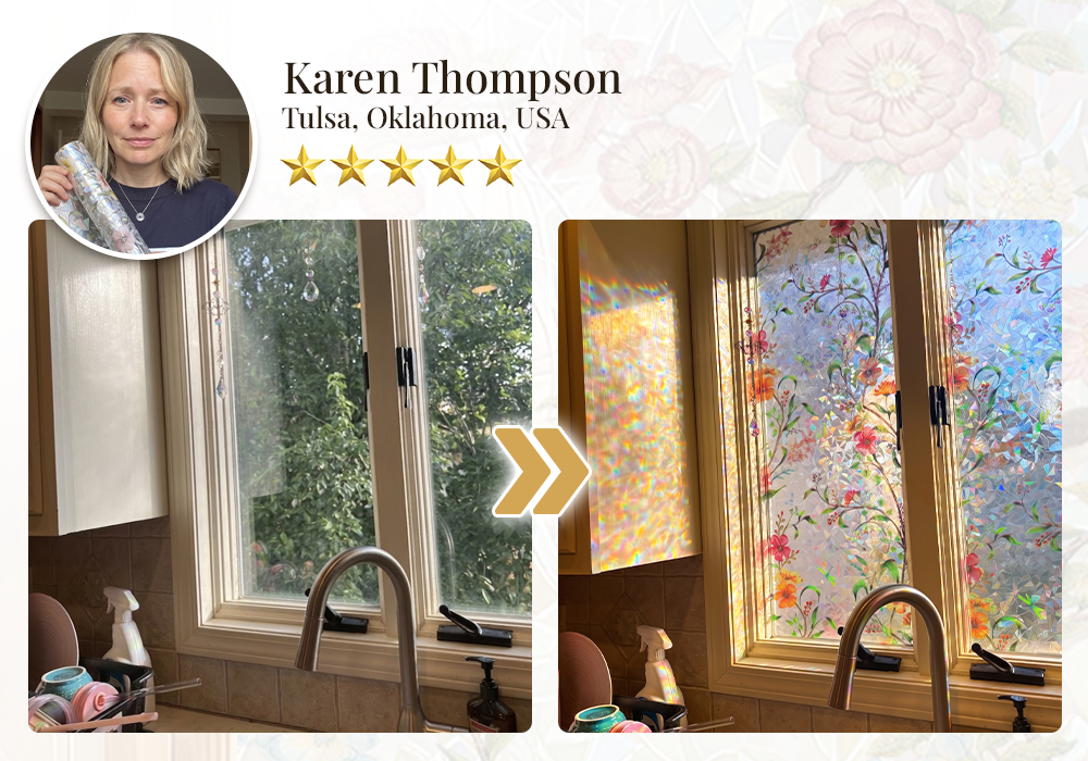 Remifa® Floral Glass Rainbow Window Film 17.5 x 47.2 Inch