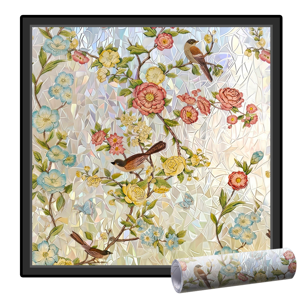 Remifa® Floral Glass Rainbow Window Film 17.5 x 47.2 Inch