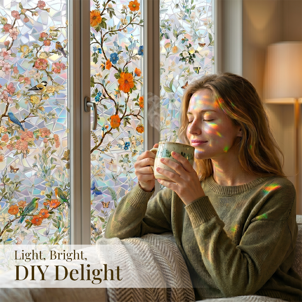 Remifa® Floral Glass Rainbow Window Film 17.5 x 47.2 Inch