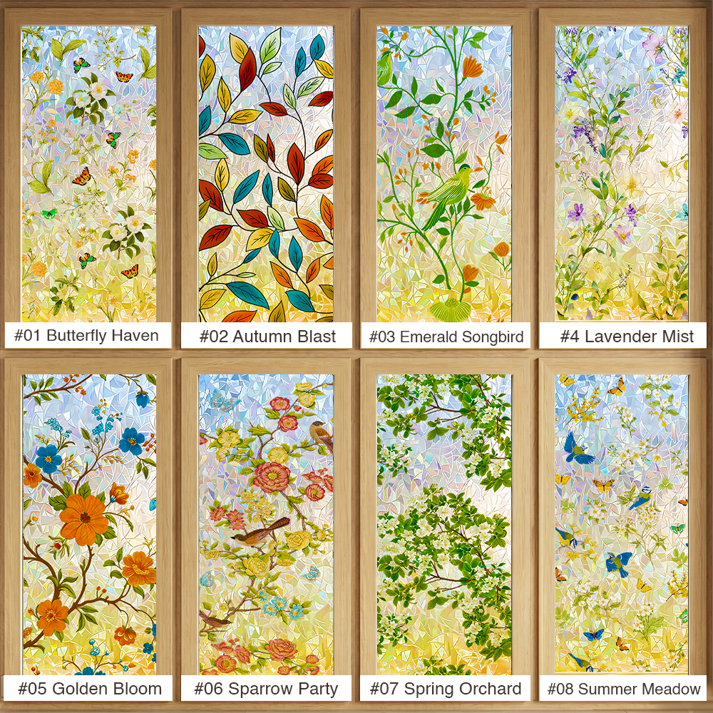 Remifa® Floral Glass Rainbow Window Film 17.5 x 47.2 Inch